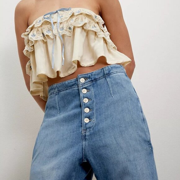 Free People - Osaka Mid Rise Barrel Jeans - Sky - Size 32 - Picture 4 of 8